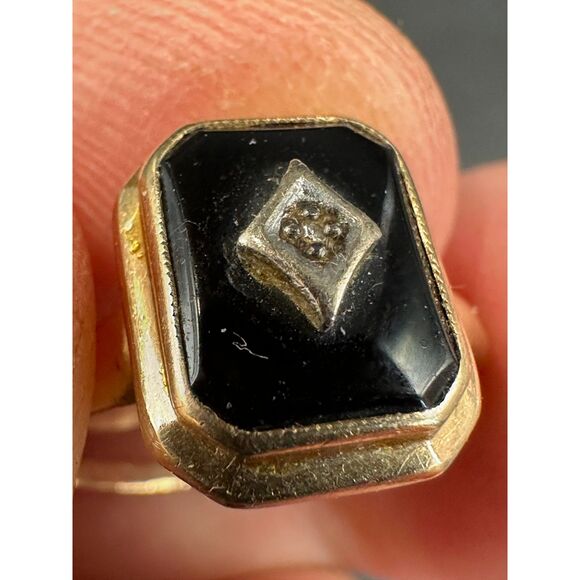 Antique Onyx and Diamond Ring - Solid Gold - AS IS - Picture 1 of 7